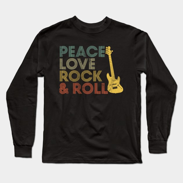 Peace Love Rock and Roll Vintage 70s Retro Music Long Sleeve T-Shirt by DetourShirts